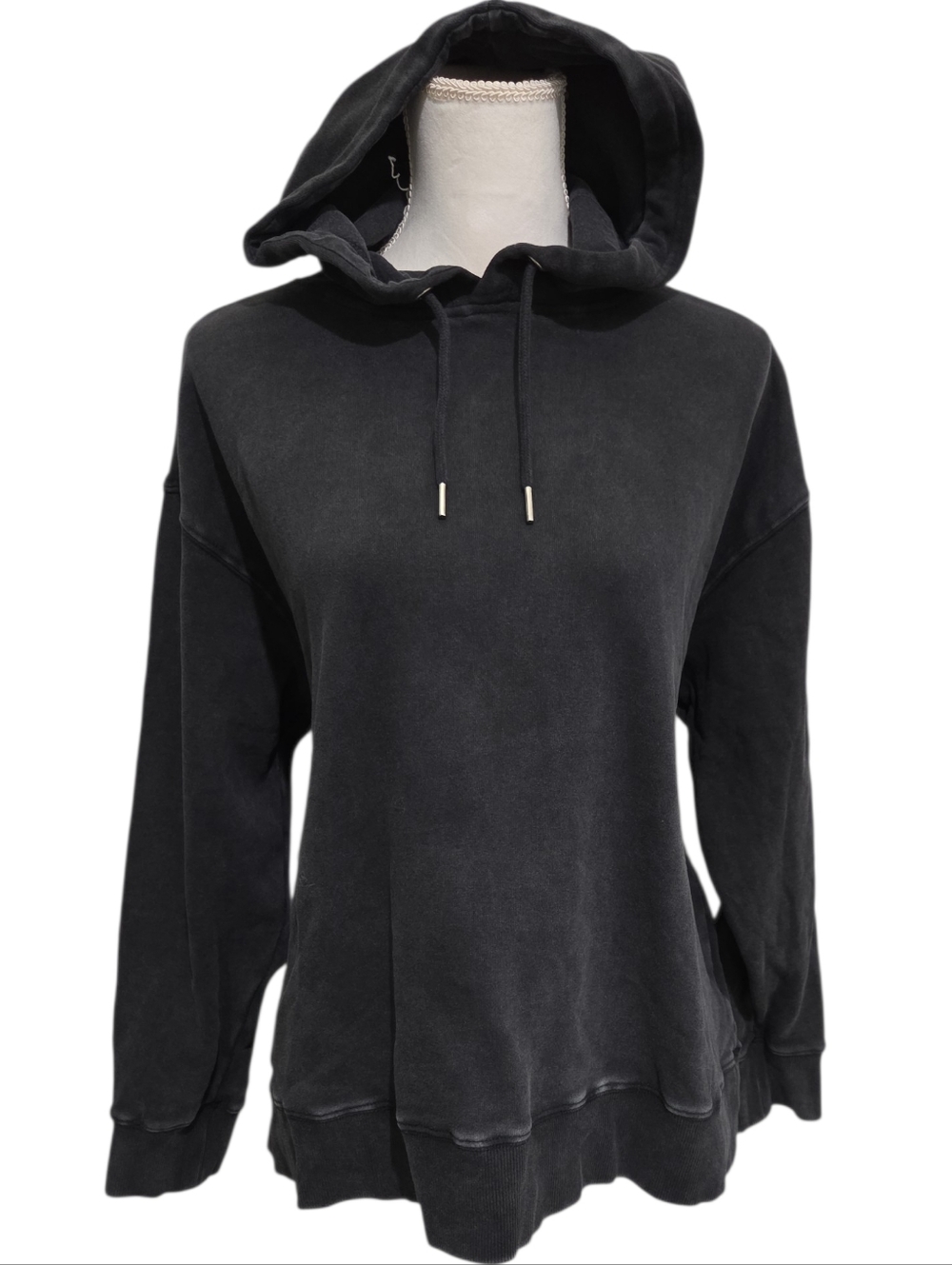 Edited By Remi Bader Washed Black Hooded Pullover Sweatshirt Size Large